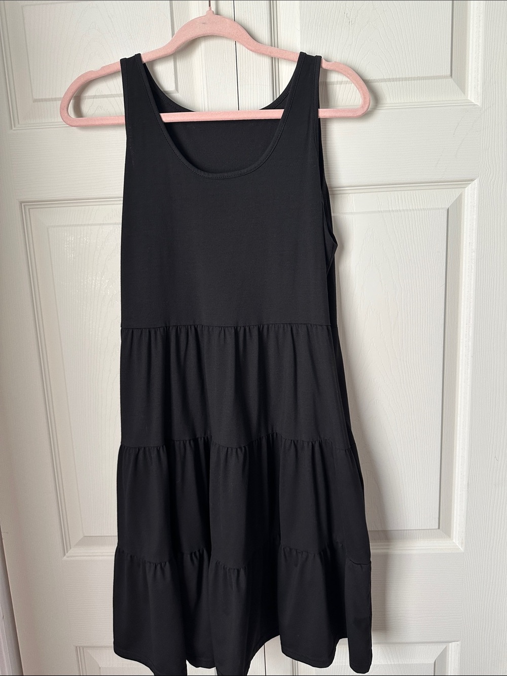 Black Tiered Midi Dress with pockets